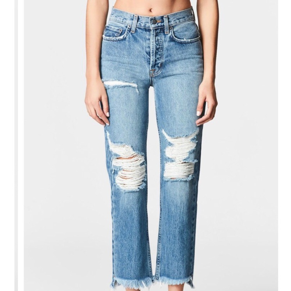 LF dark wash distressed jeans